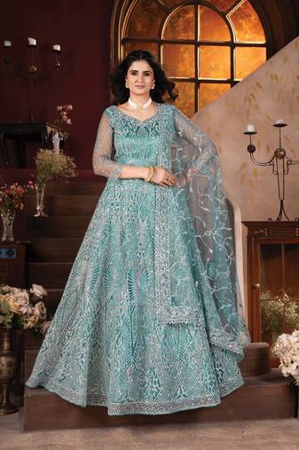 Designer Aqua Bollywood Style Bridal Lehenga Choli