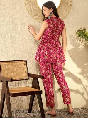 women red rayon blend ikat printed co-ord sets 1