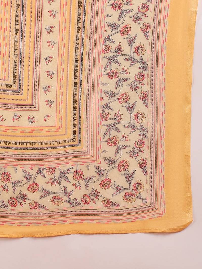 yellow color embroidered cotton blend styles kurta trouser with dupatta