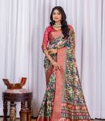 Multi zari kalmkari woven silk blend saree with blouse