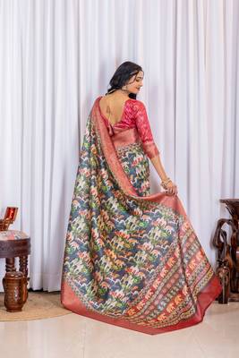 Multi zari kalmkari woven silk blend saree with blouse 2