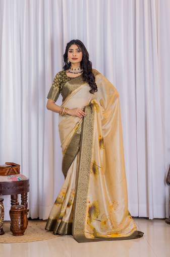 Multi zari floral woven silk blend saree with blouse