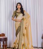 Multi zari floral woven silk blend saree with blouse