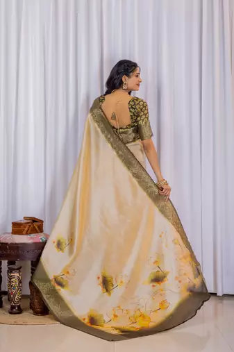 Multi zari floral woven silk blend saree with blouse