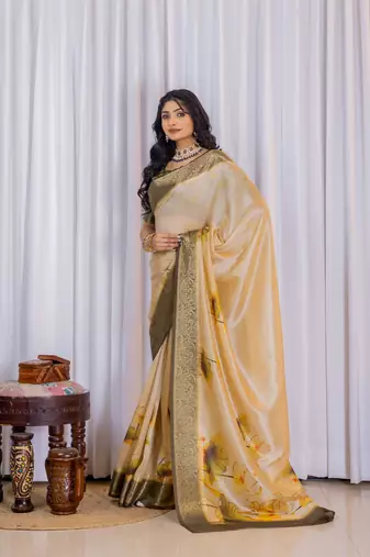 Multi zari floral woven silk blend saree with blouse