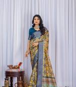 Multi zari floral woven silk blend saree with blouse