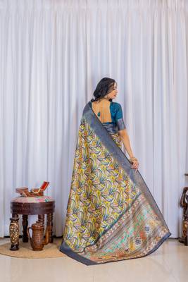 Multi zari floral woven silk blend saree with blouse 2
