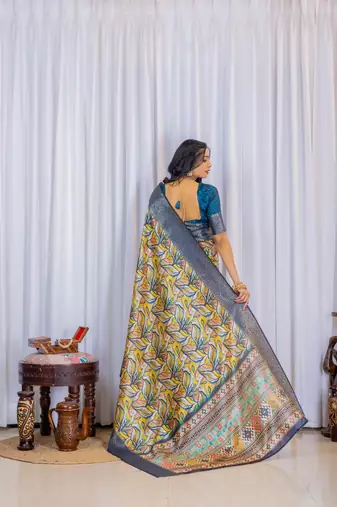 Multi zari floral woven silk blend saree with blouse