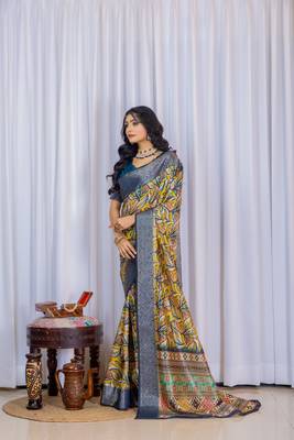 Multi zari floral woven silk blend saree with blouse 3
