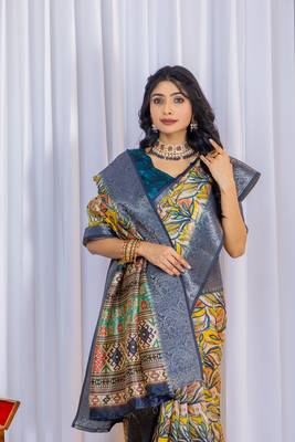 Multi zari floral woven silk blend saree with blouse 4