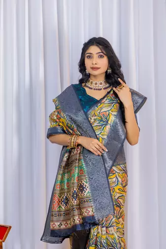 Multi zari floral woven silk blend saree with blouse
