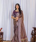 Multi zari geomatric woven silk blend saree with blouse