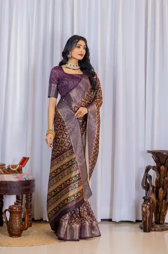 Multi zari geomatric woven silk blend saree with blouse