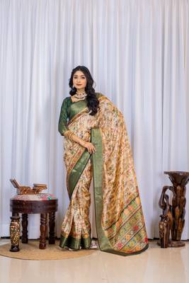 Multi zari kalmkari woven silk blend saree with blouse 1