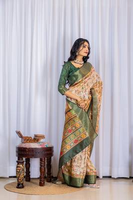 Multi zari kalmkari woven silk blend saree with blouse 3