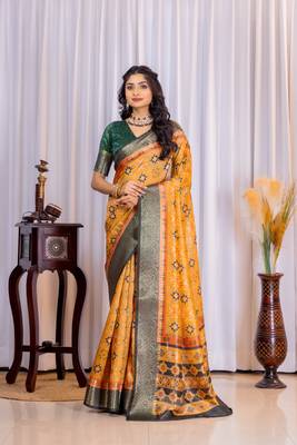 Multi zari geomatric woven silk blend saree with blouse 1