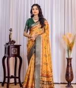 Multi zari geomatric woven silk blend saree with blouse