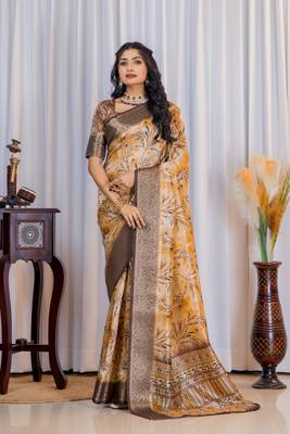 Multi zari floral woven silk blend saree with blouse 1