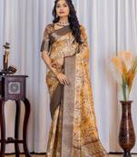 Multi zari floral woven silk blend saree with blouse