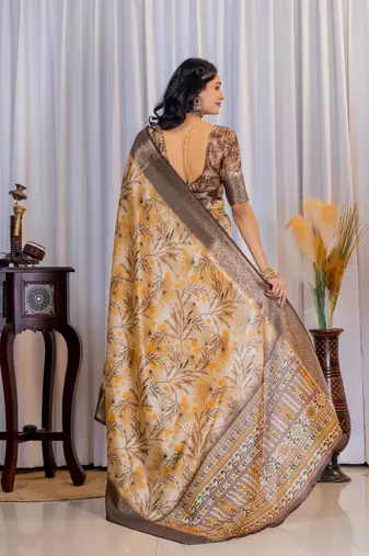 Multi zari floral woven silk blend saree with blouse