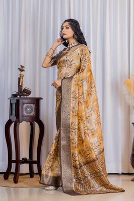 Multi zari floral woven silk blend saree with blouse 3