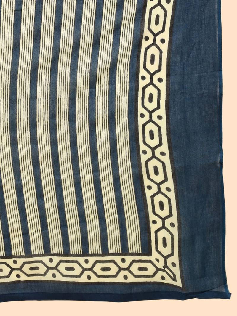 women navy blue rayon blend floral printed straight kurta trouser with dupatta