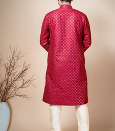 Nfc creation embroidery & sequins work dupion silk kurta and pajama set for men