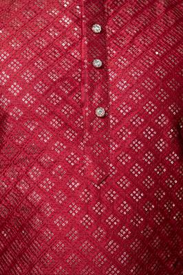 embroidery & sequins work dupion silk kurta and pajama set for men 3