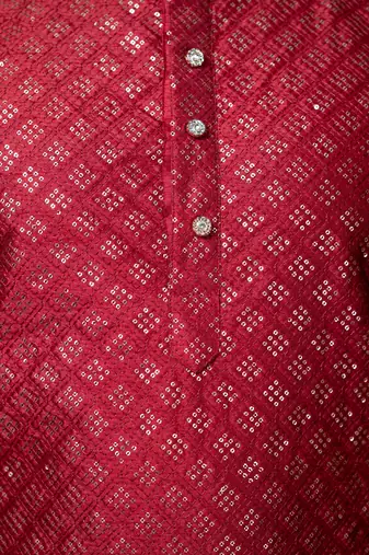 embroidery & sequins work dupion silk kurta and pajama set for men