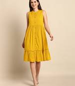 Trendmalls Women's Yellow Rayon Sleeveless Knee Length Western Dress