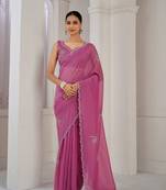 Designer Pink Heavy Handwork Zarkan Butta Crush Silk Saree