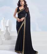 Black georgette designer border saree with unstitch blouse