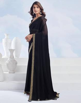Black georgette designer border saree with unstitch blouse 2