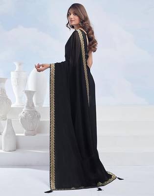 Black georgette designer border saree with unstitch blouse 3