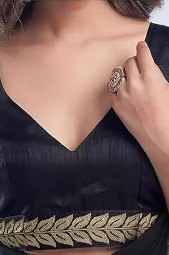 Black georgette designer border saree with unstitch blouse