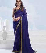 Navy blue georgette designer border saree with unstitch blouse