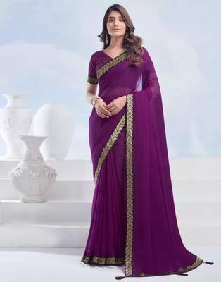 Purple georgette designer border saree with unstitch blouse 1