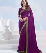 Purple georgette designer border saree with unstitch blouse