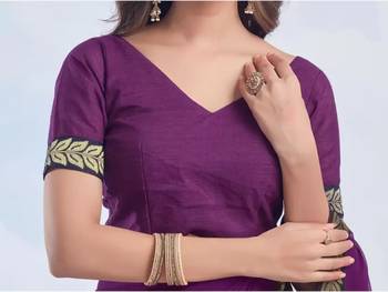 Purple georgette designer border saree with unstitch blouse 4