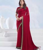 Red georgette designer border saree with unstitch blouse