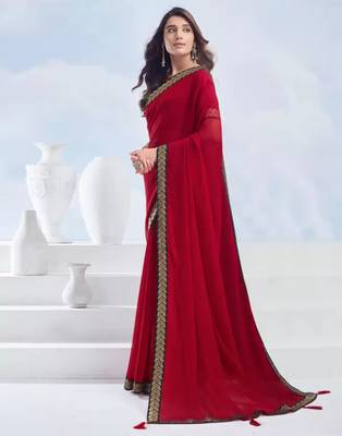 Red georgette designer border saree with unstitch blouse 2