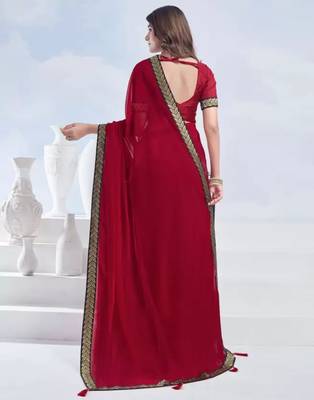 Red georgette designer border saree with unstitch blouse 3