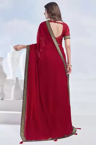 Red georgette designer border saree with unstitch blouse