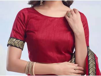Red georgette designer border saree with unstitch blouse 4