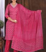 Pink floral printed aline kurta pant with dupatta set