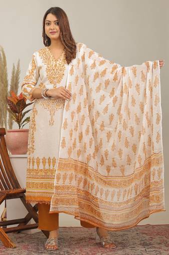 Mustrad floral printed aline kurta pant with dupatta set