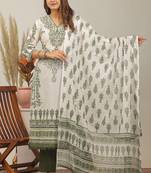 Green floral printed aline kurta pant with dupatta set