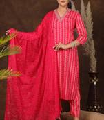 Pink floral printed aline kurta pant with dupatta set