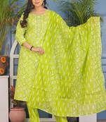 Green floral printed aline kurta pant with dupatta set