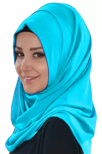 Cyan & White color Handmade Moroccan Kaftan with hijjab